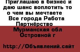 Приглашаю в бизнес и даю шанс воплотить то, о чем вы мечтаете!  - Все города Работа » Партнёрство   . Мурманская обл.,Островной г.